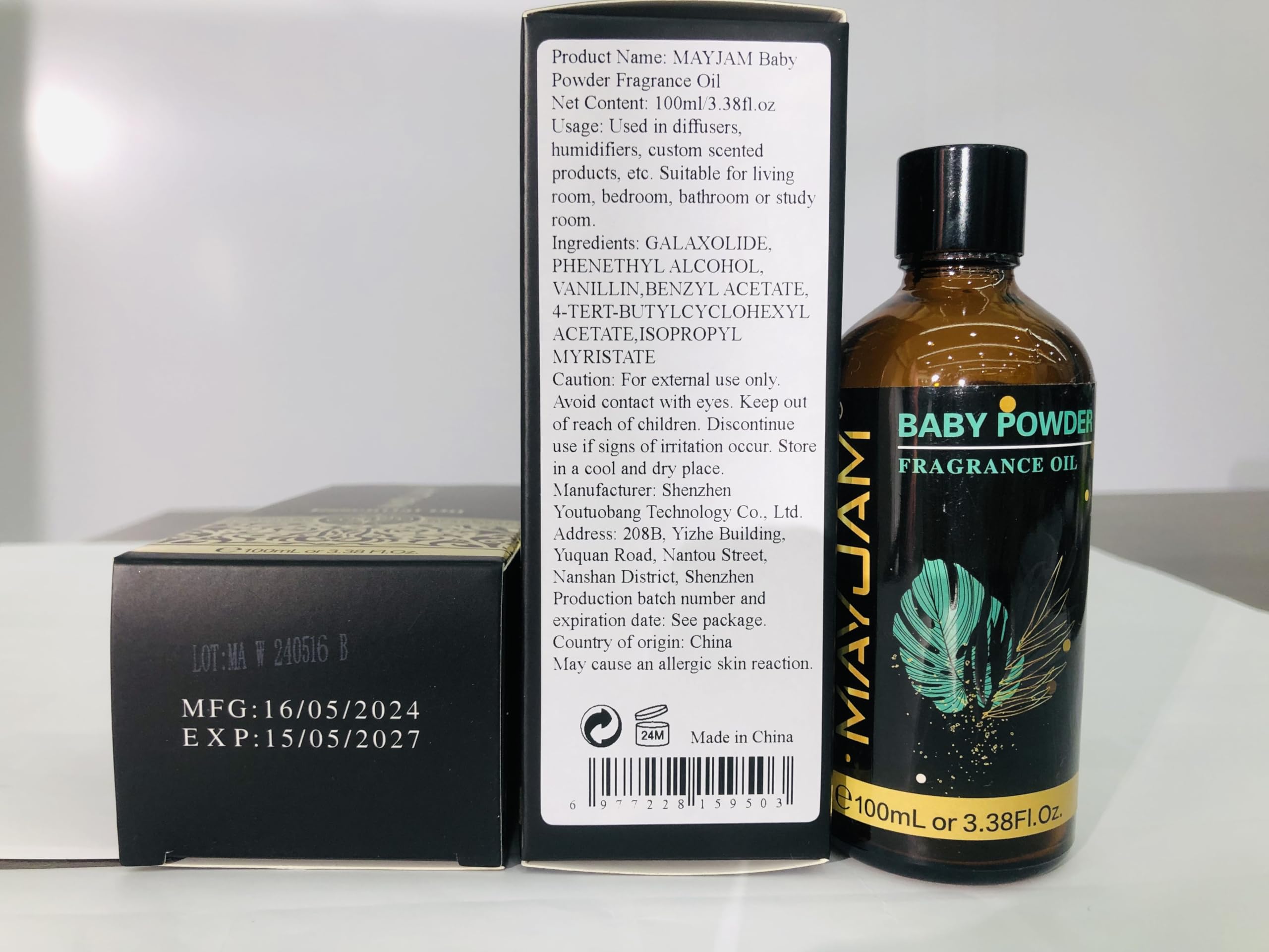 MAYJAM Baby Powder Fragrance Oil 100ml with Glass Dropper – Diffuser & DIY
