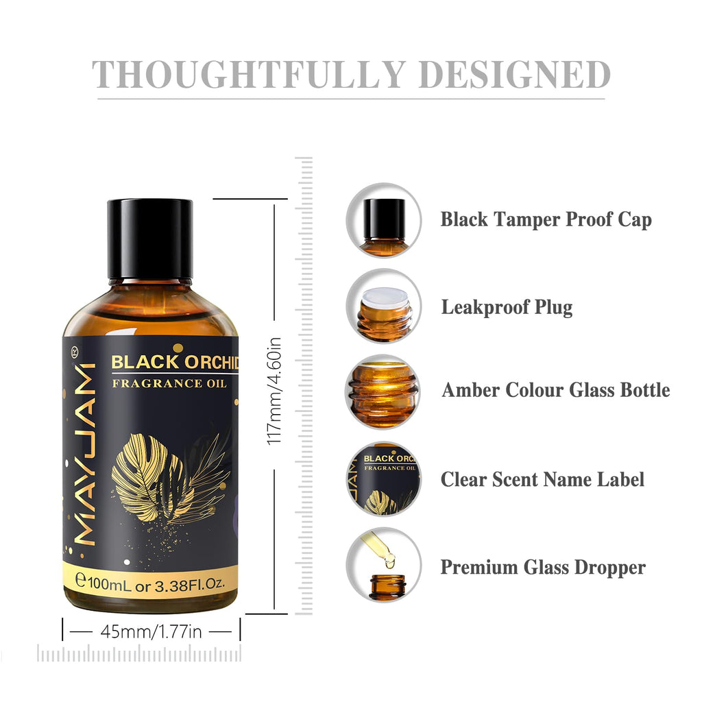 MAYJAM 100ML Black Orchid Fragrance Oil with Glass Dropper – Diffuser, Soap & Candle Making