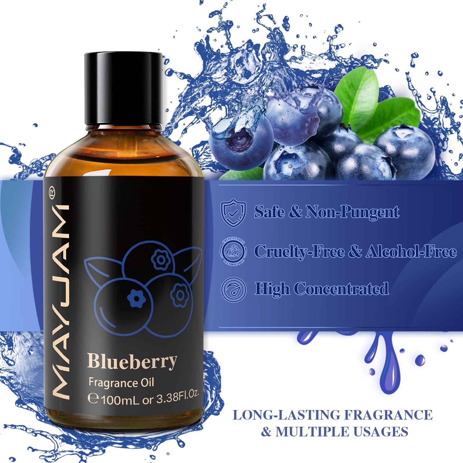 MAYJAM Blueberry Fragrance Oil 100ML | Glass Dropper | Diffuser, Soap & Candle Making