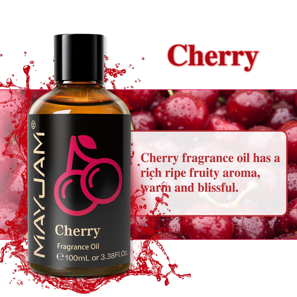 MAYJAM Cherry Fragrance Oil 100ml | Long-Lasting Diffuser Oil with Glass Dropper