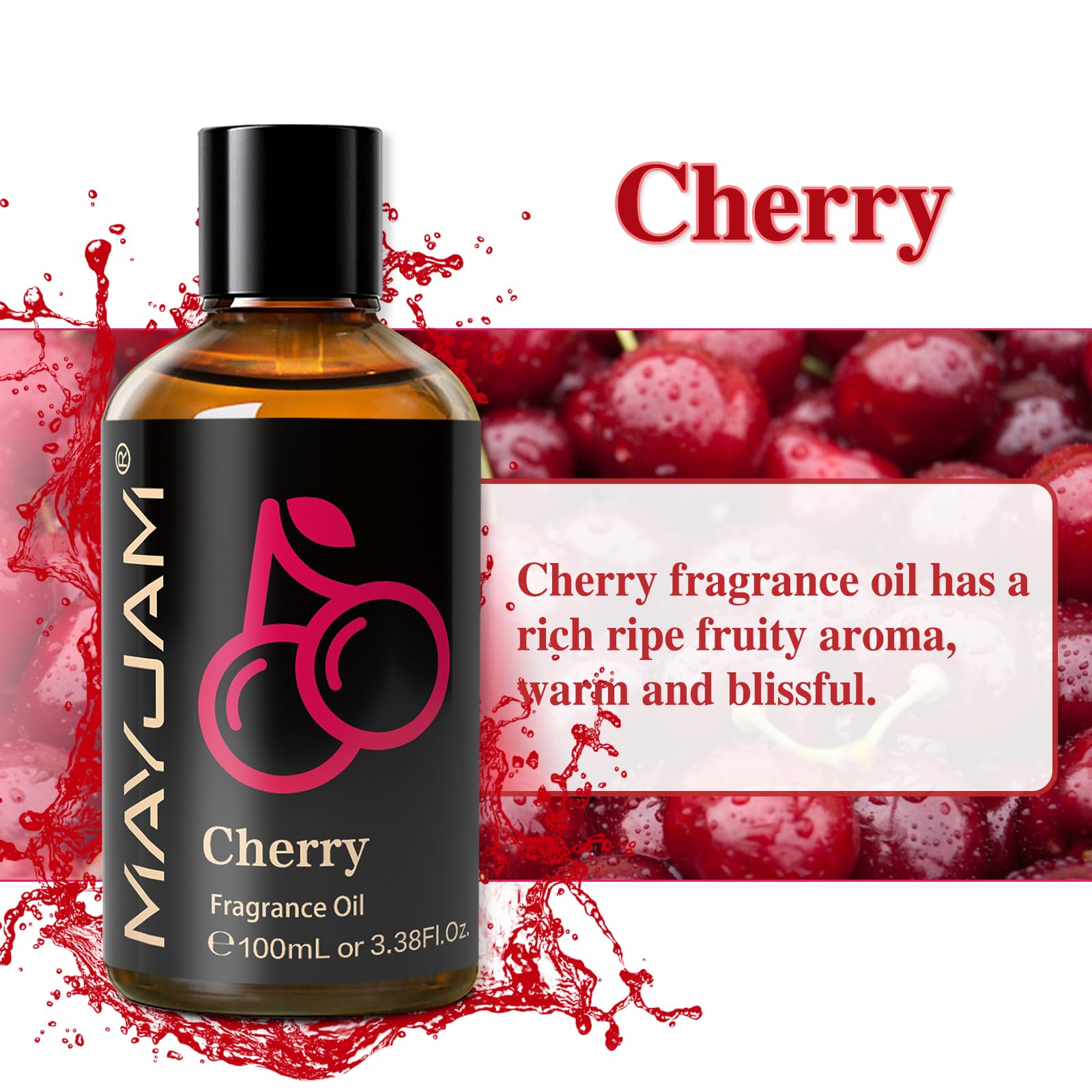 MAYJAM Cherry Fragrance Oil 100ml | Long-Lasting Diffuser Oil with Glass Dropper