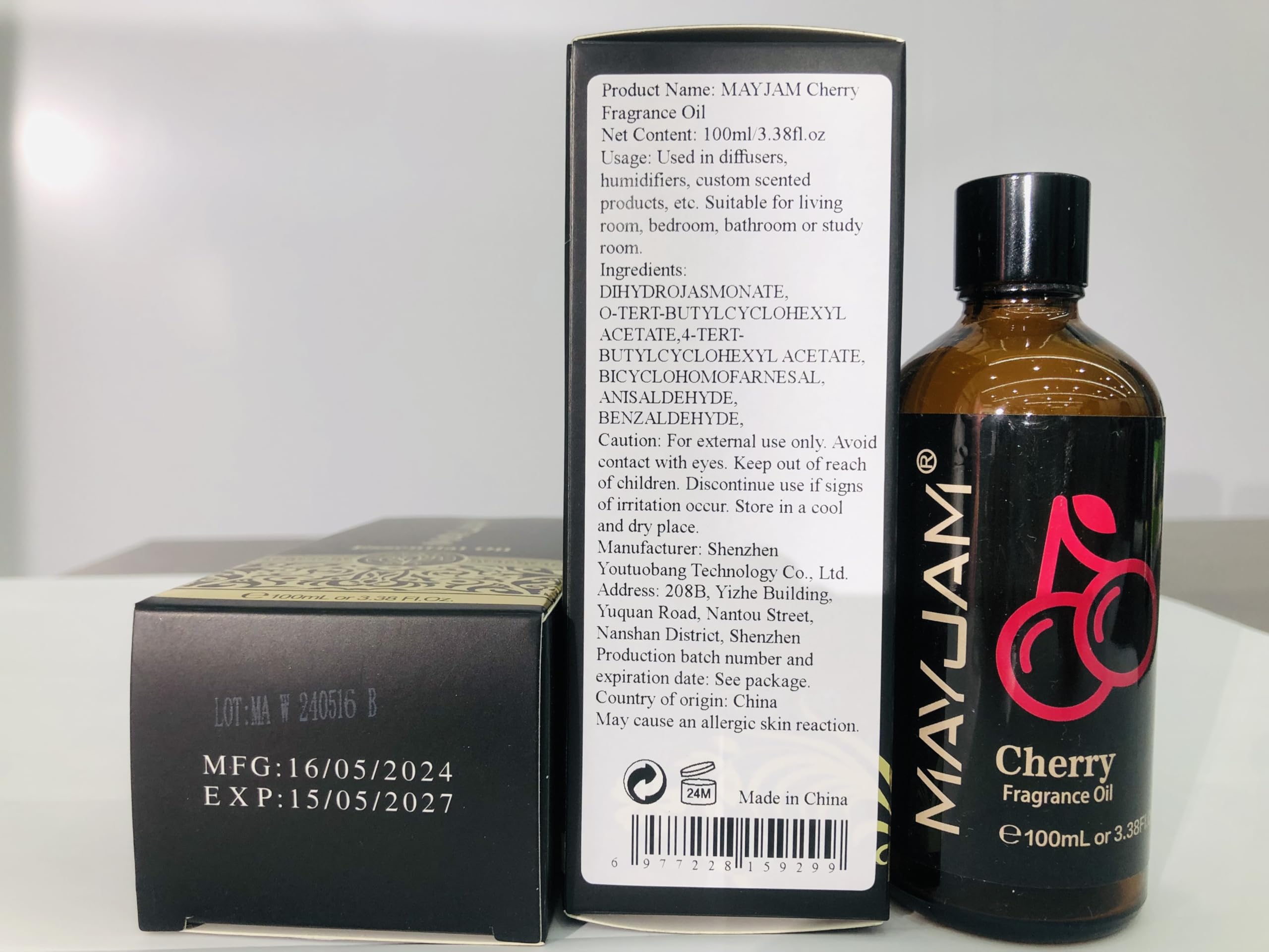 MAYJAM Cherry Fragrance Oil 100ml | Long-Lasting Diffuser Oil with Glass Dropper