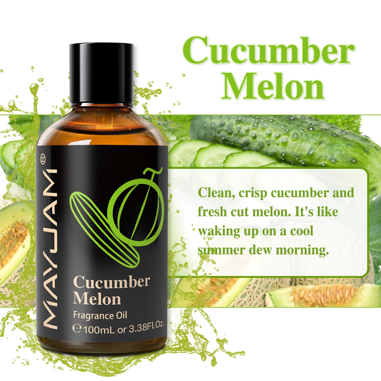 MAYJAM 100ML Cucumber Melon Fragrance Oil with Glass Dropper for Diffusers