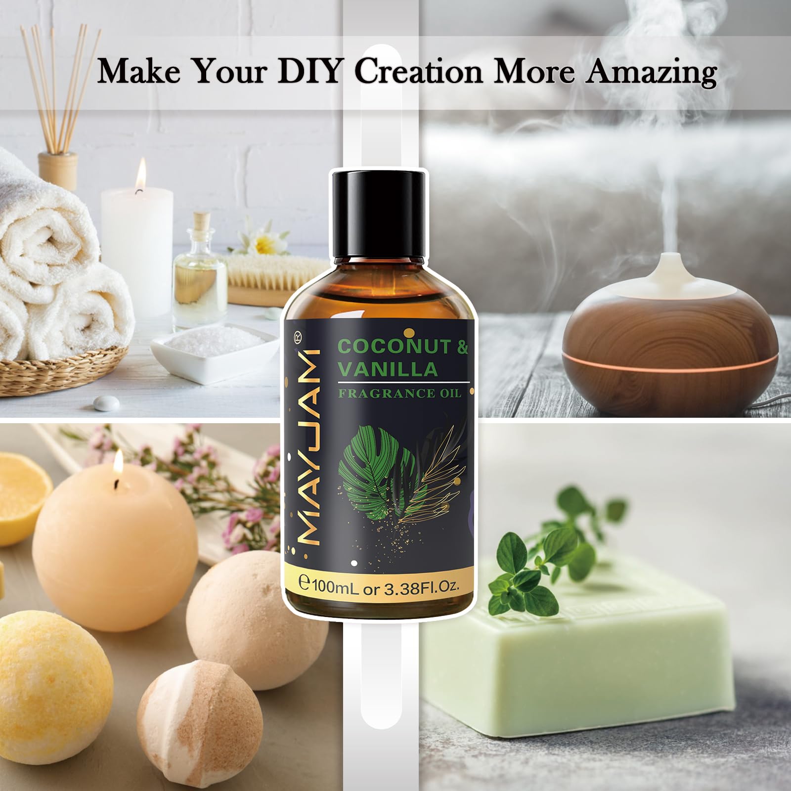 MAYJAM Coconut & Vanilla Fragrance Oils – 100ml Amber Glass Bottle with Dropper