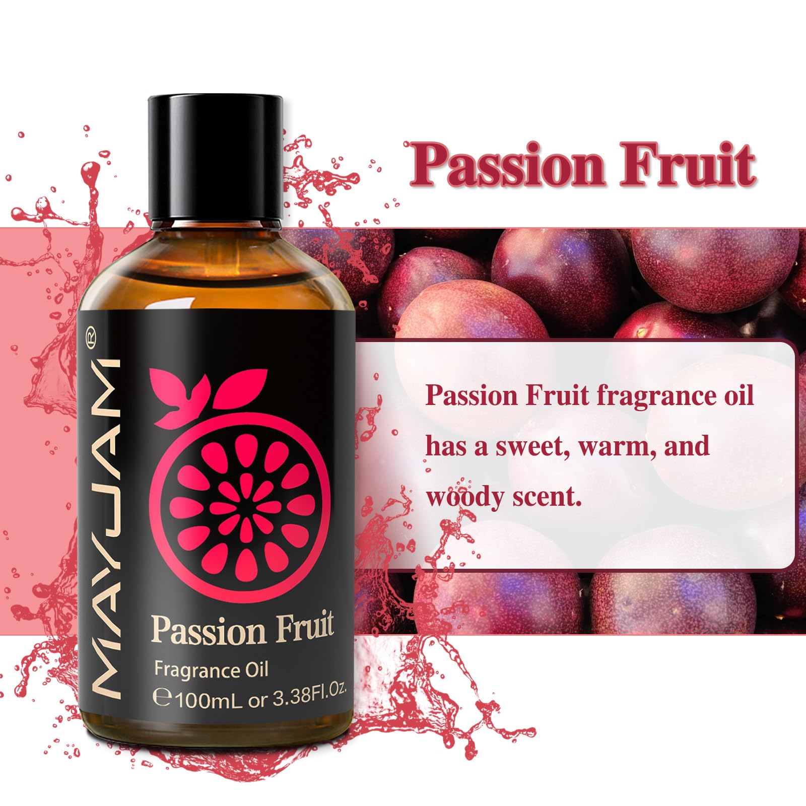 MAYJAM Passion Fruit Fragrance Oil 100ml - Amber Bottle, Diffusers & DIY