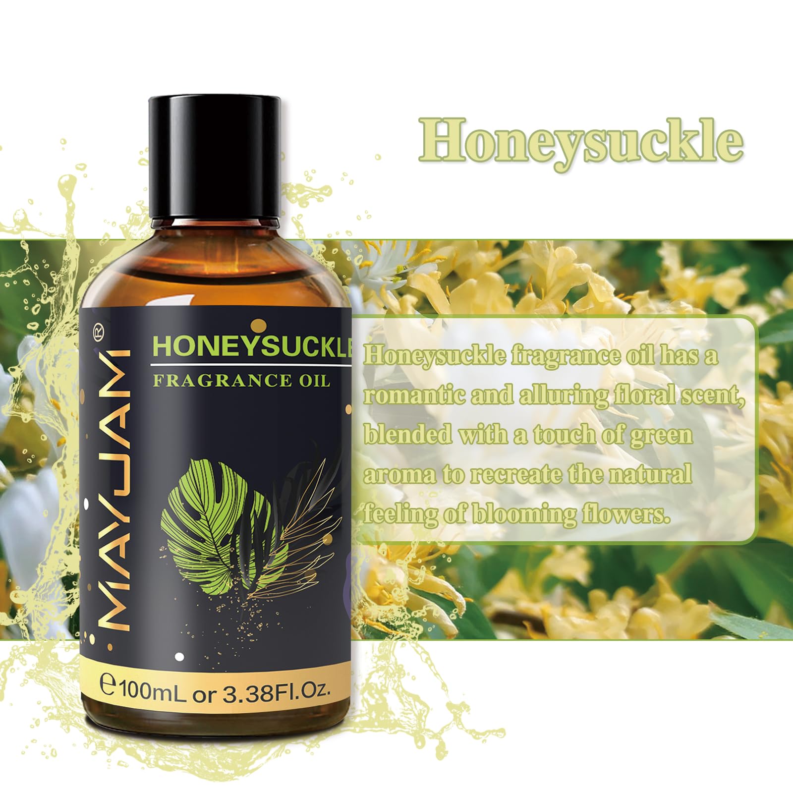 MAYJAM Honeysuckle Fragrance Oil 100ml | Glass Dropper, Diffusers, DIY Soap & Candle