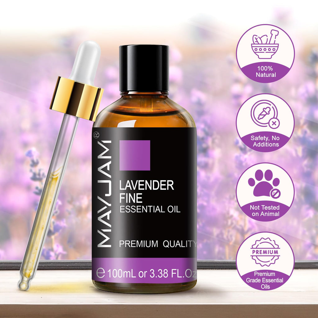 MAYJAM Lavender Fine Essential Oil 100ml | Diffuser, Massage, Skin & Hair Care