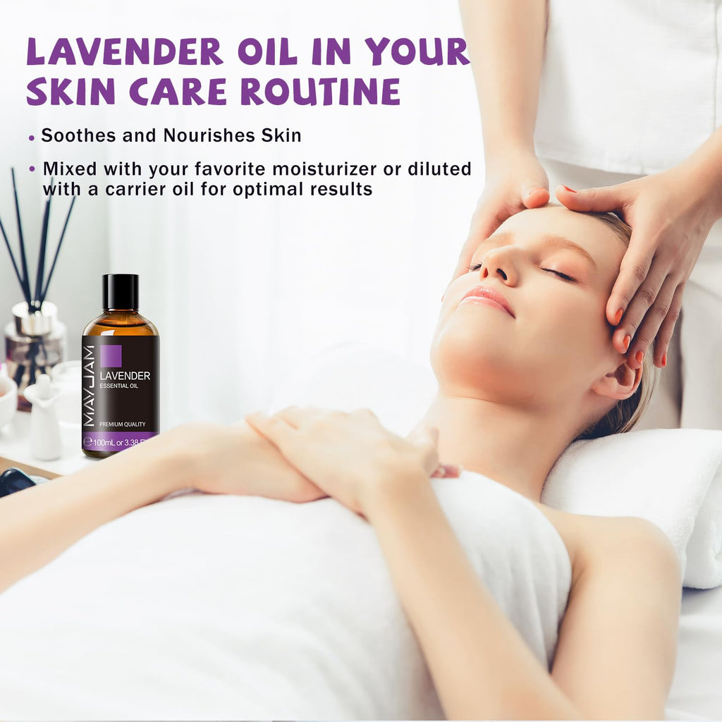 MAYJAM Lavender Essential Oil for Diffusers - 3.38 fl oz (100 ml) - Lavender Oil for Skin, Hair, Massage, Aromatherapy, Soap & Candle Making