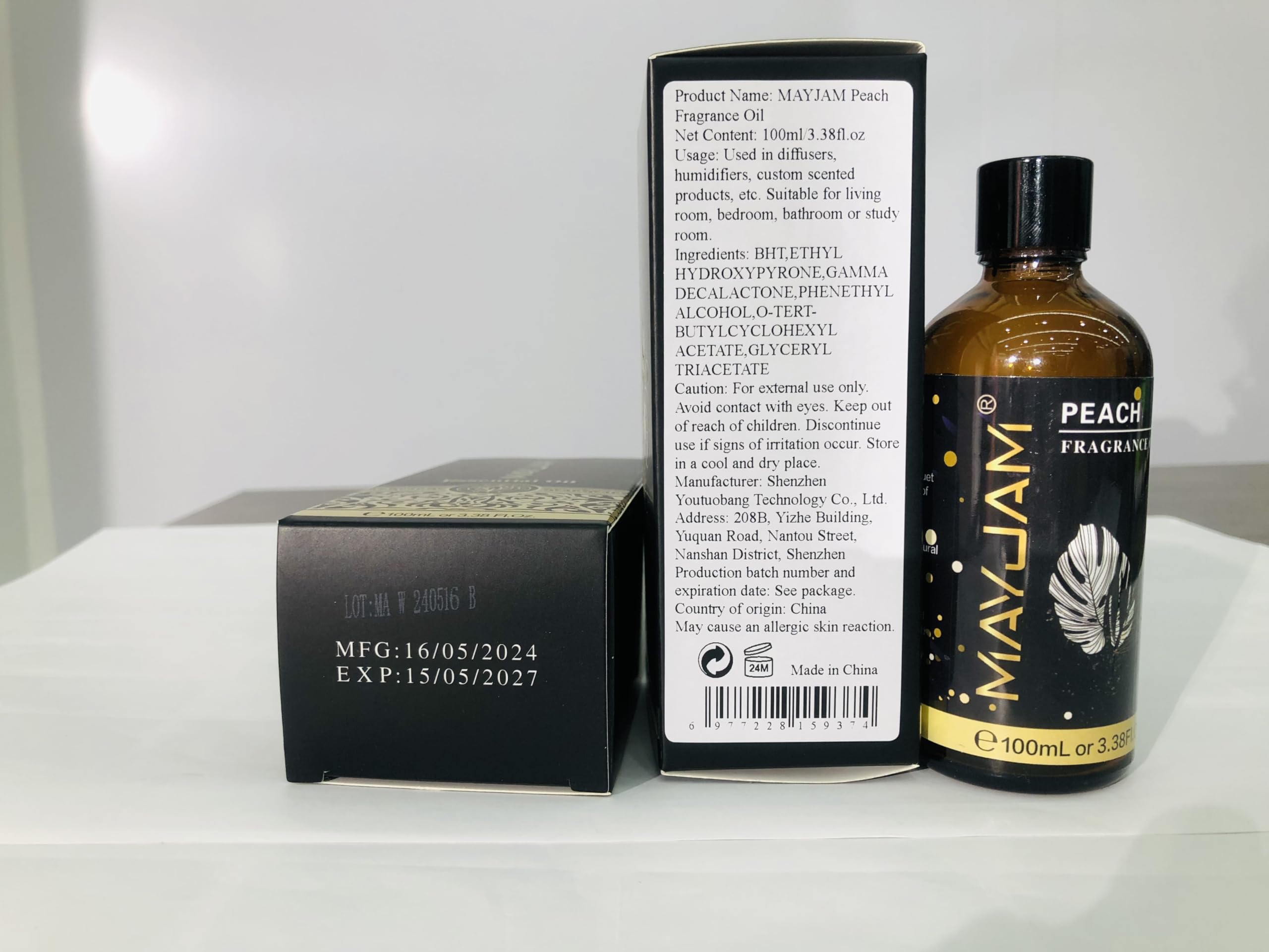 MAYJAM Peach Fragrance Oil 100ml with Glass Dropper - Diffuser & DIY Use