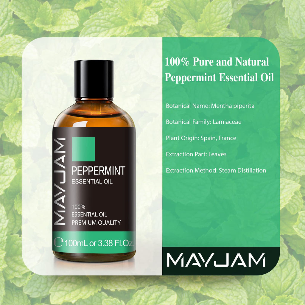 MAYJAM Peppermint Essential Oil - 3.38 fl oz | Premium Pure for Diffusers, Soap & Candles