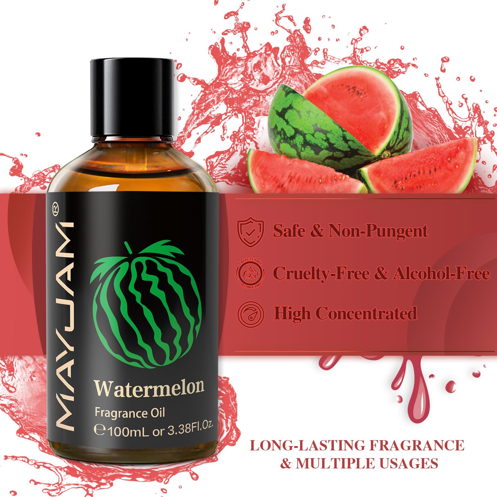 MAYJAM Watermelon Fragrance Oil 100ml – Glass Dropper, Diffuser Use & DIY Soap and Candle Making