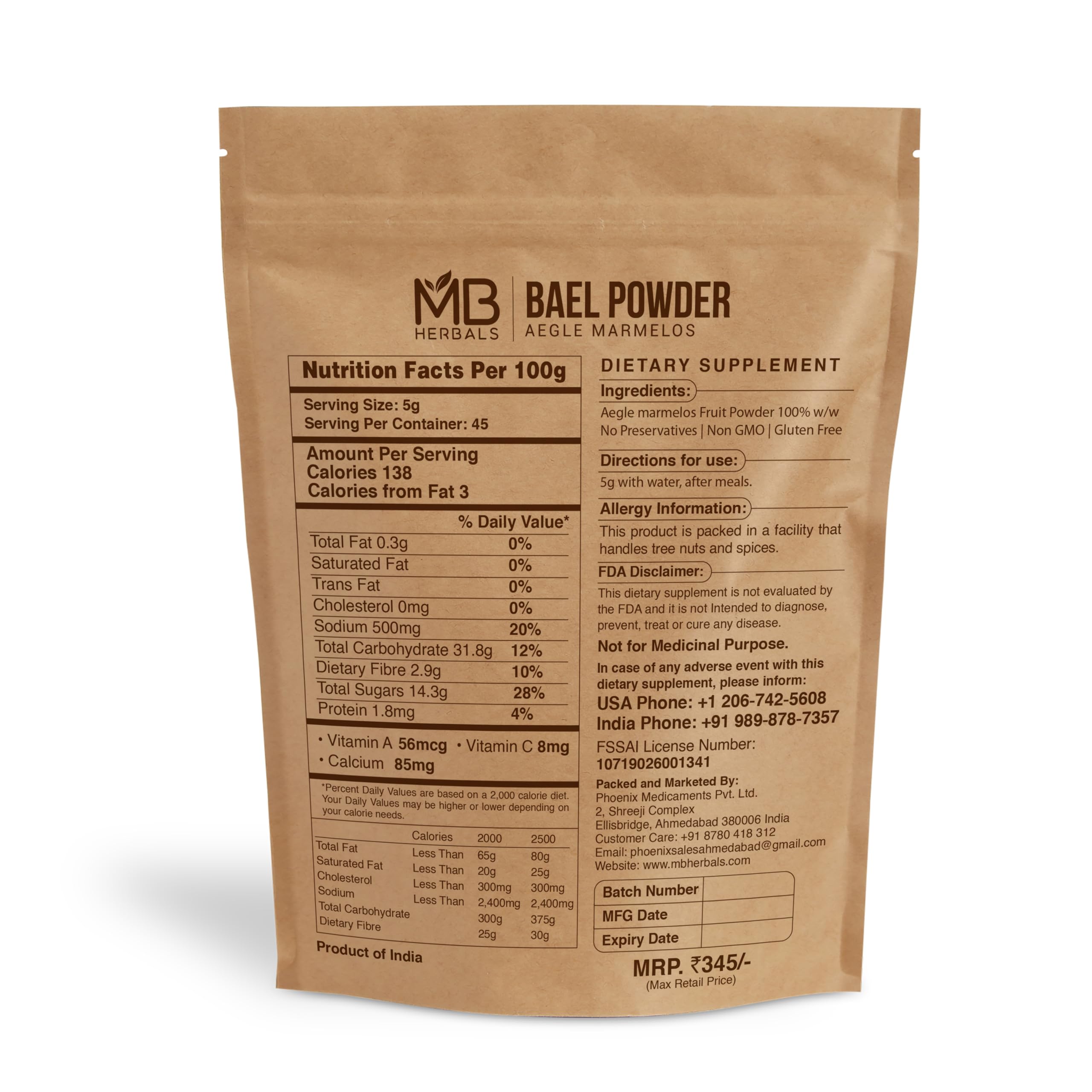 MB Herbals Bael Powder 8 oz (227 g) | Bael Fruit Powder