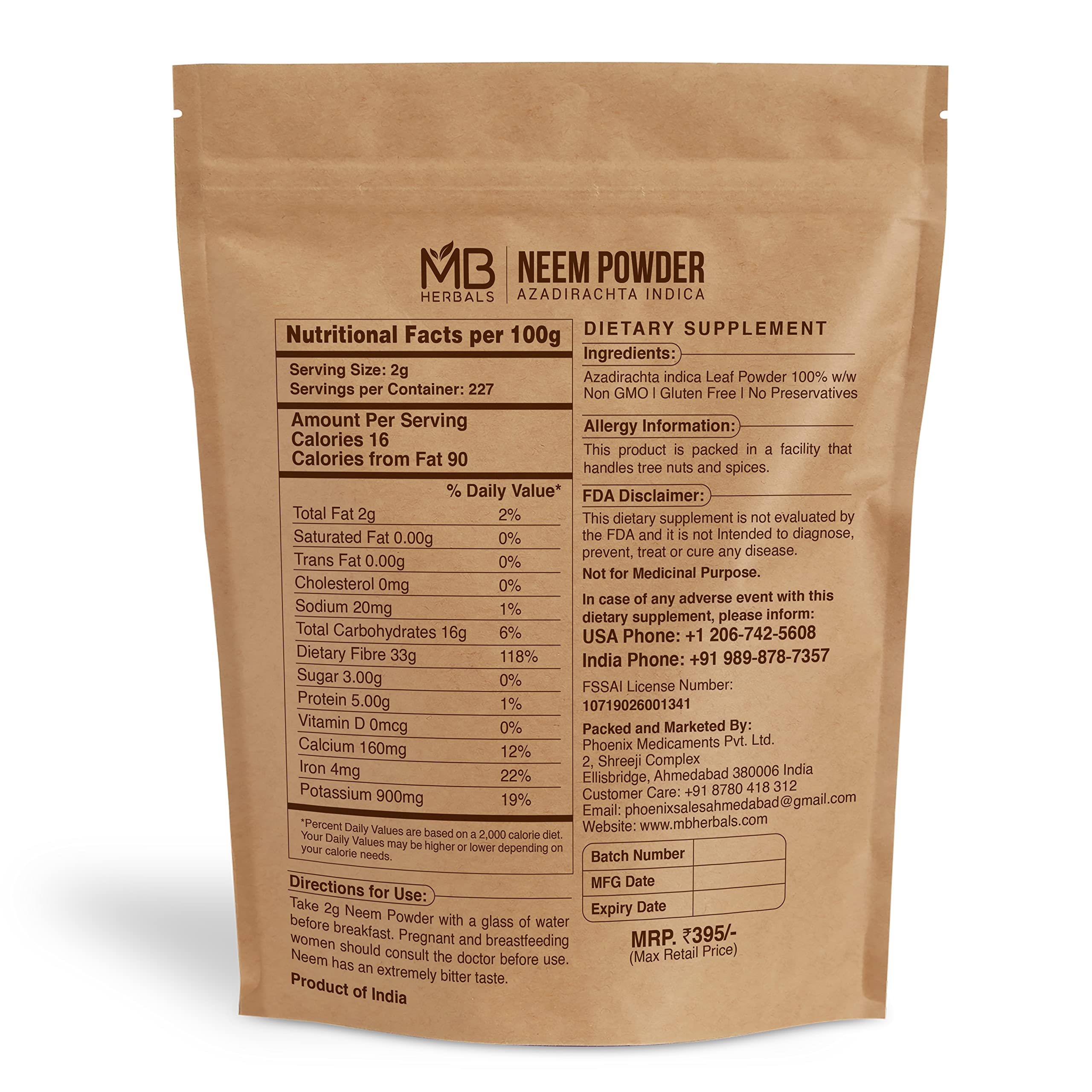 MB Herbals Neem Powder 454g – Wild Crafted Neem for Skin & Hair Care