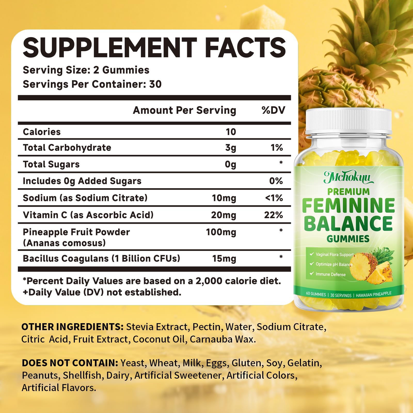 Mchokuu Premium Feminine Balance Gummies - pH Balance & Immune Support, 120 Gummies