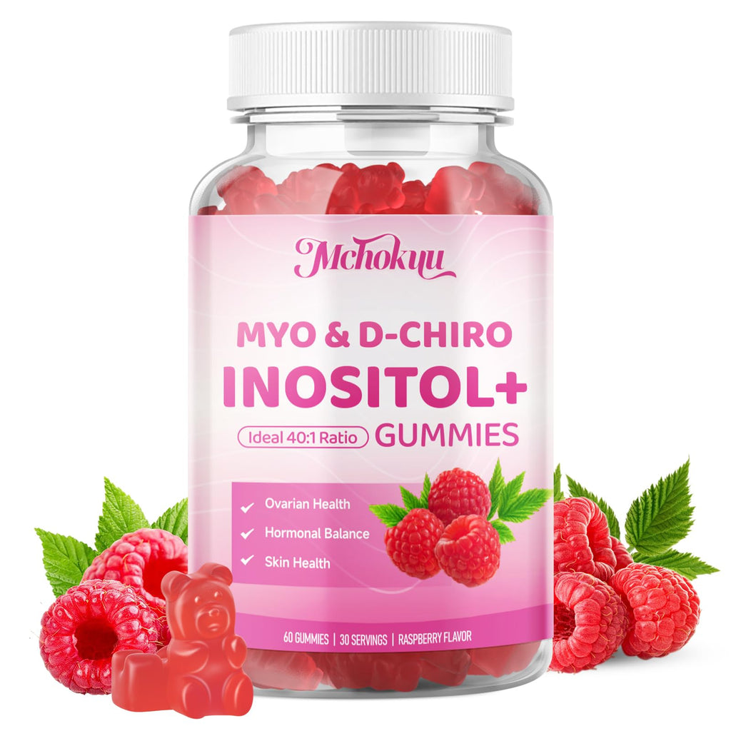 Mchokuu Myo-Inositol & D-Chiro Inositol Gummies – 40:1 Ratio, 2000mg/50mg, Vitamin D3, B12, Raspberry, Sugar Free, 60 Count