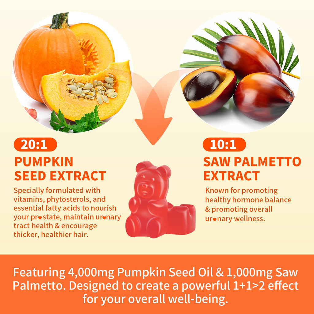 Mchokuu Pumpkin Seed Oil Gummies with Saw Palmetto – Hair & Skin Health, Strawberry, 60ct