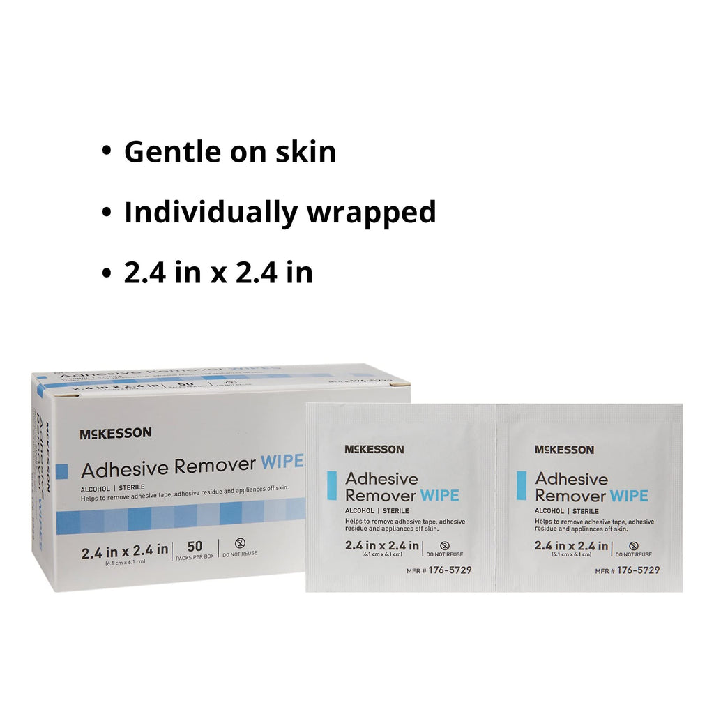 McKesson Adhesive Remover Wipes, Sterile – 50 Wipes in Individual Packets