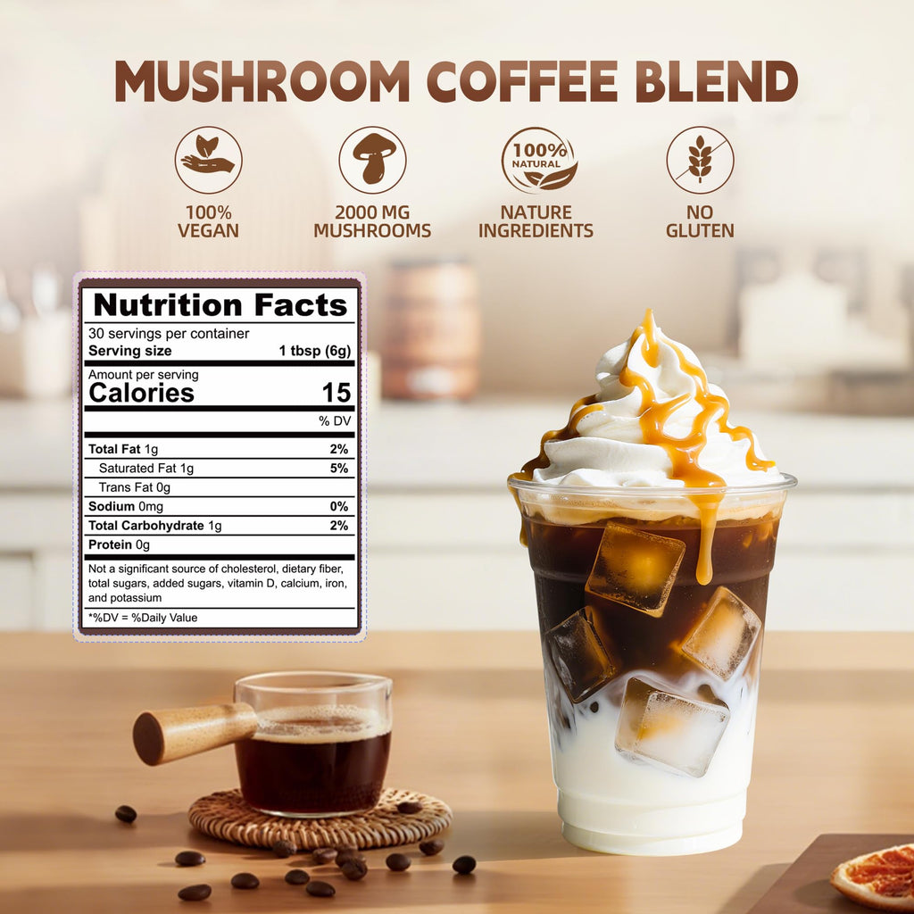 Mushroom Coffee with Lion's Mane & 6 Mushrooms – Energy, Digestion & Immune Support | 30 Servings
