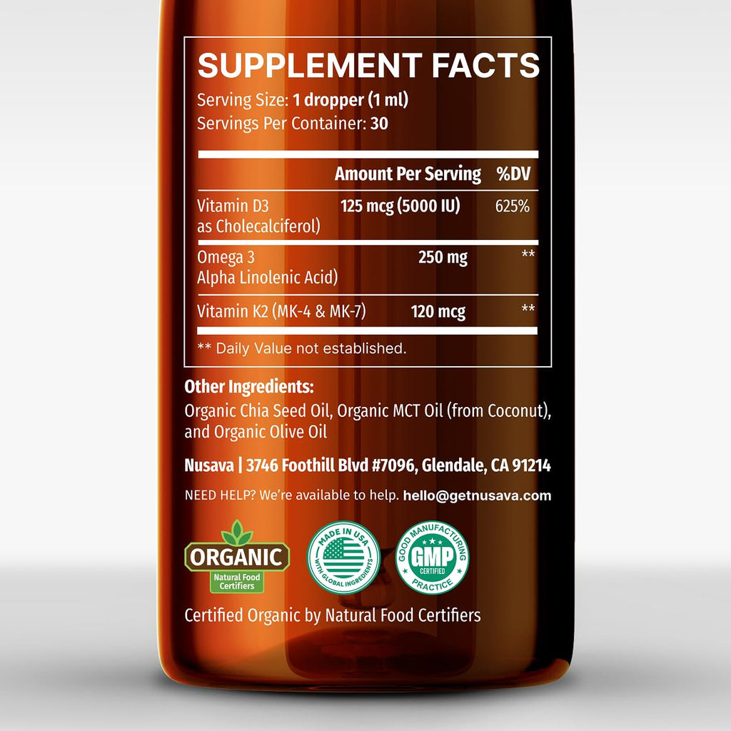 (2 Pack) Organic Vitamin D3 K2 Drops 5000 IU | MCT Oil, Omega-3, Unflavored 2 oz
