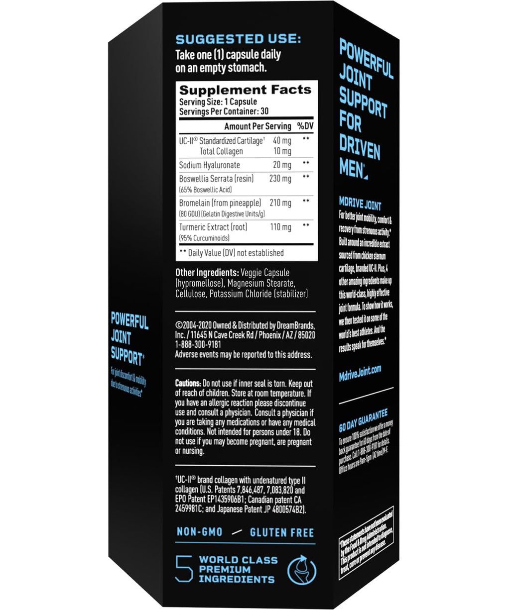 Mdrive Joint Support for Men – UC-II Collagen, Turmeric & Hyaluronic Acid – 30 Count