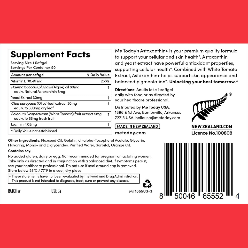 Me Today Complex Astaxanthin+ 8mg Softgels | Antioxidant Support for Skin Health & Cellular Wellness