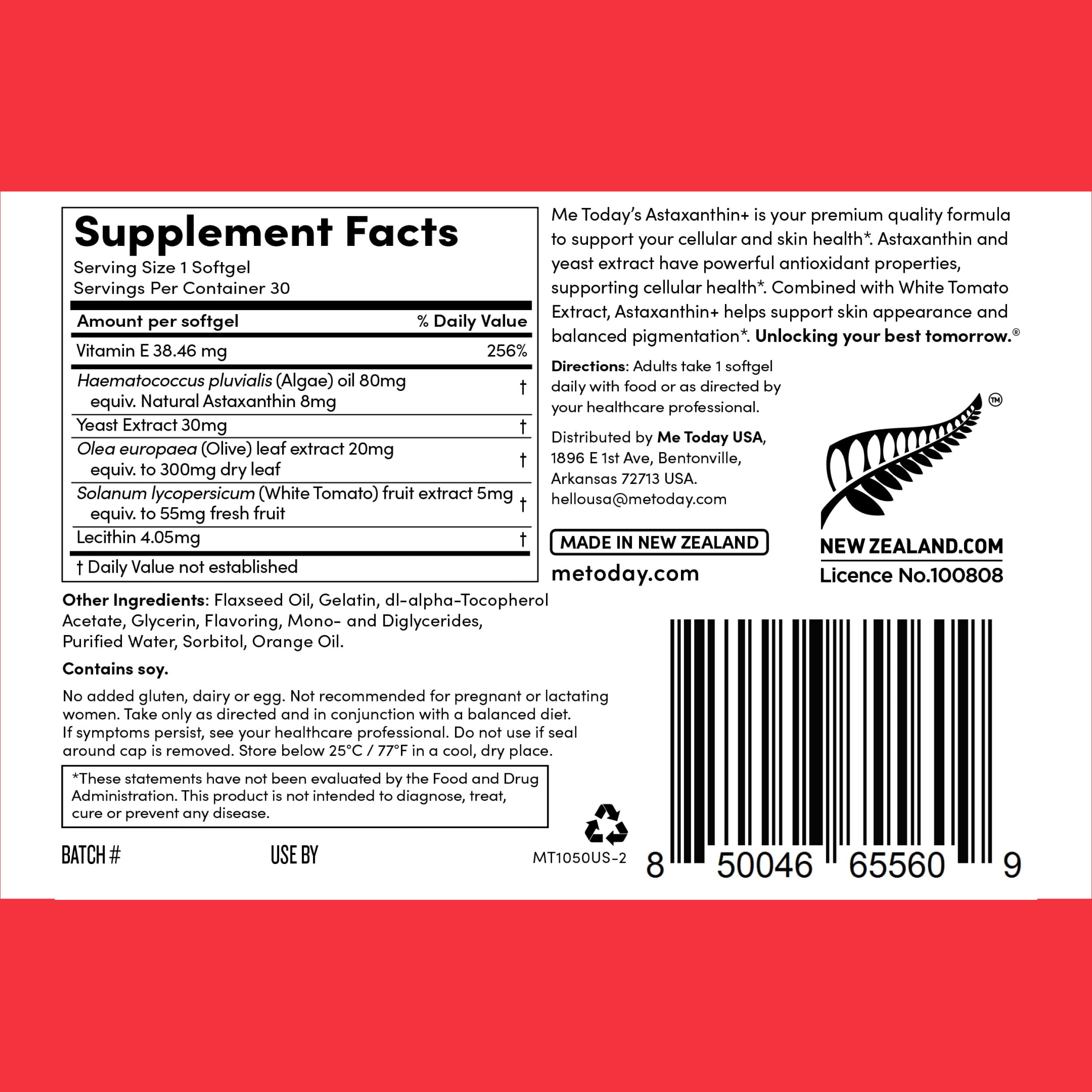 Me Today Complex Astaxanthin+ 8mg Softgels - Antioxidant Skin Health & Cellular Wellness (30 Servings)