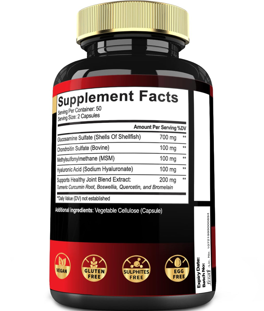 Mecisco 7000mg Glucosamine Chondroitin MSM with Immune Support – Joint & Bone Health, Immune System, Overall Health – 100 Capsules