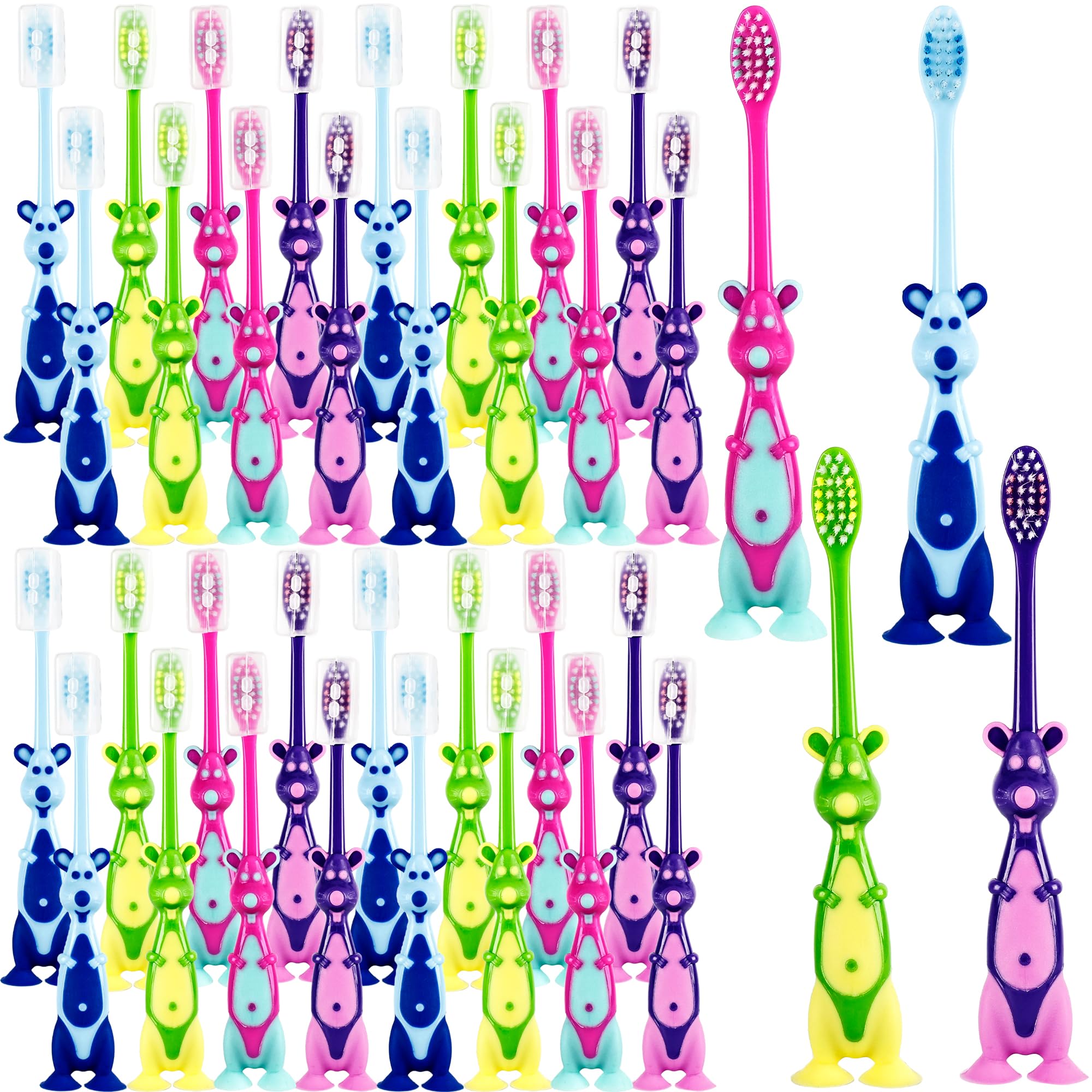 Medanera 120 Pcs Kids Toothbrushes Bulk – Kangaroo Shaped, Individually Wrapped, Portable (4 Colors)