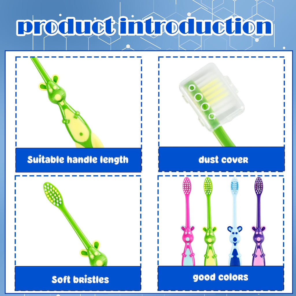 Medanera 120 Pcs Kids Toothbrushes Bulk – Kangaroo Shaped, Individually Wrapped, Portable (4 Colors)