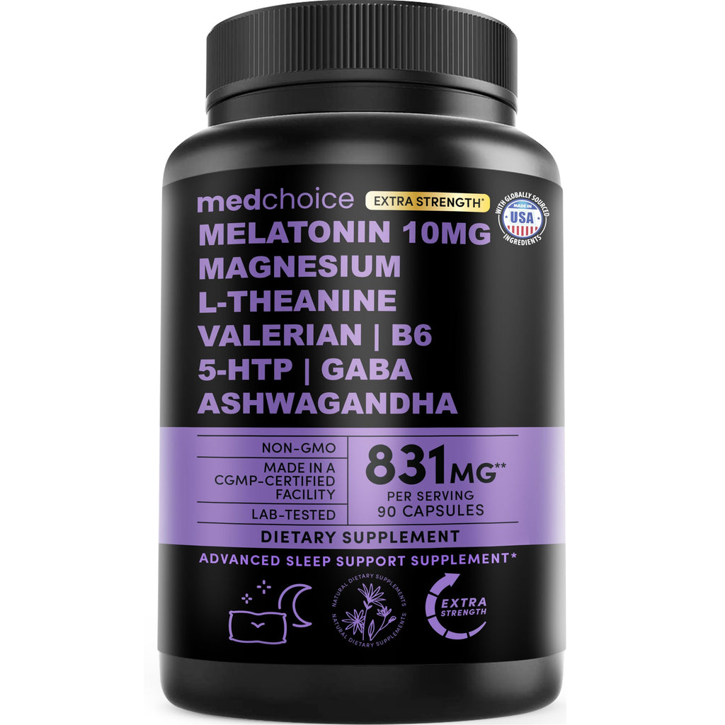 MEDCHOICE 12-in-1 Melatonin Sleep Capsules – 10mg with Magnesium, Ashwagandha (90ct)