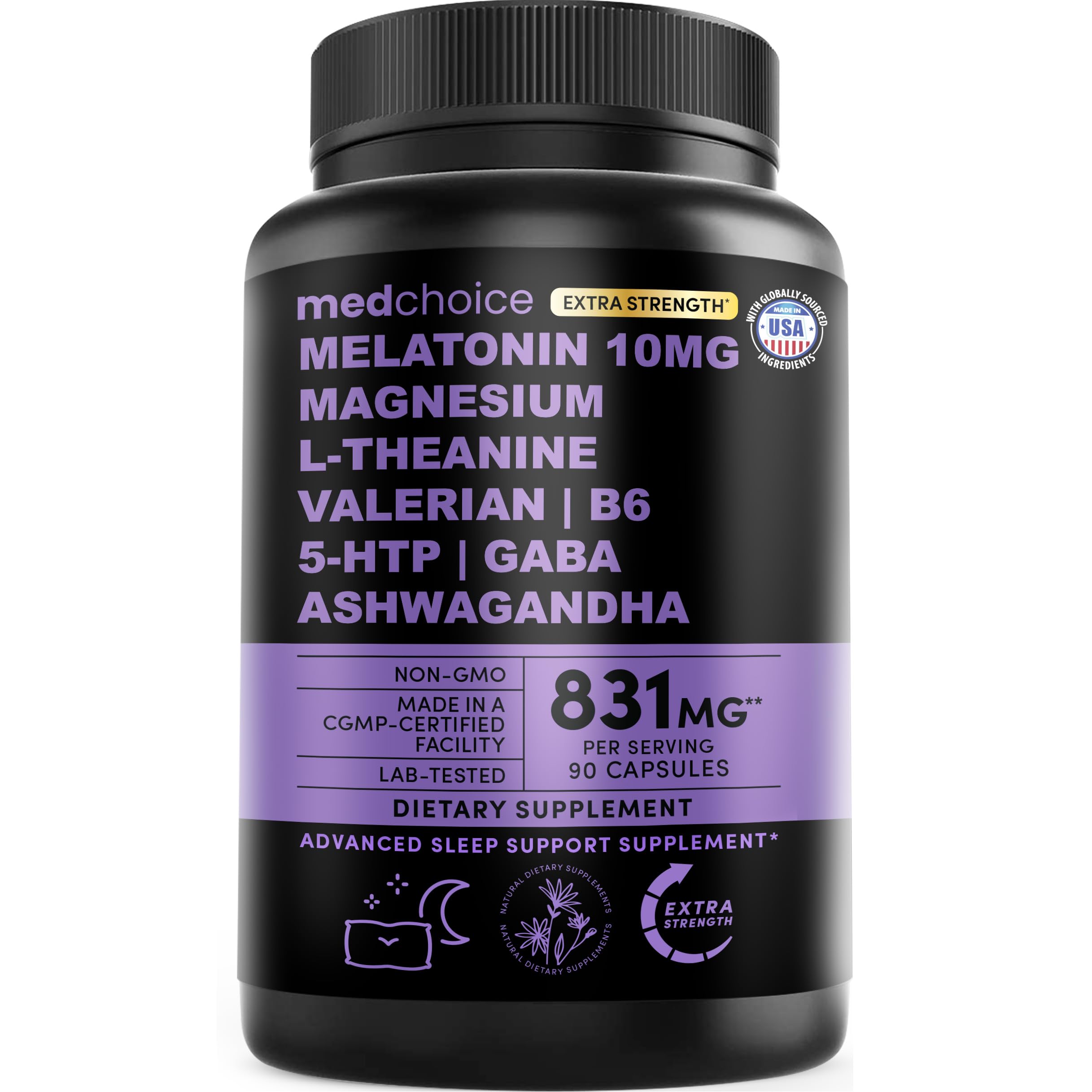 MEDCHOICE 12-in-1 Melatonin Sleep Capsules – 10mg with Magnesium, Ashwagandha (90ct)