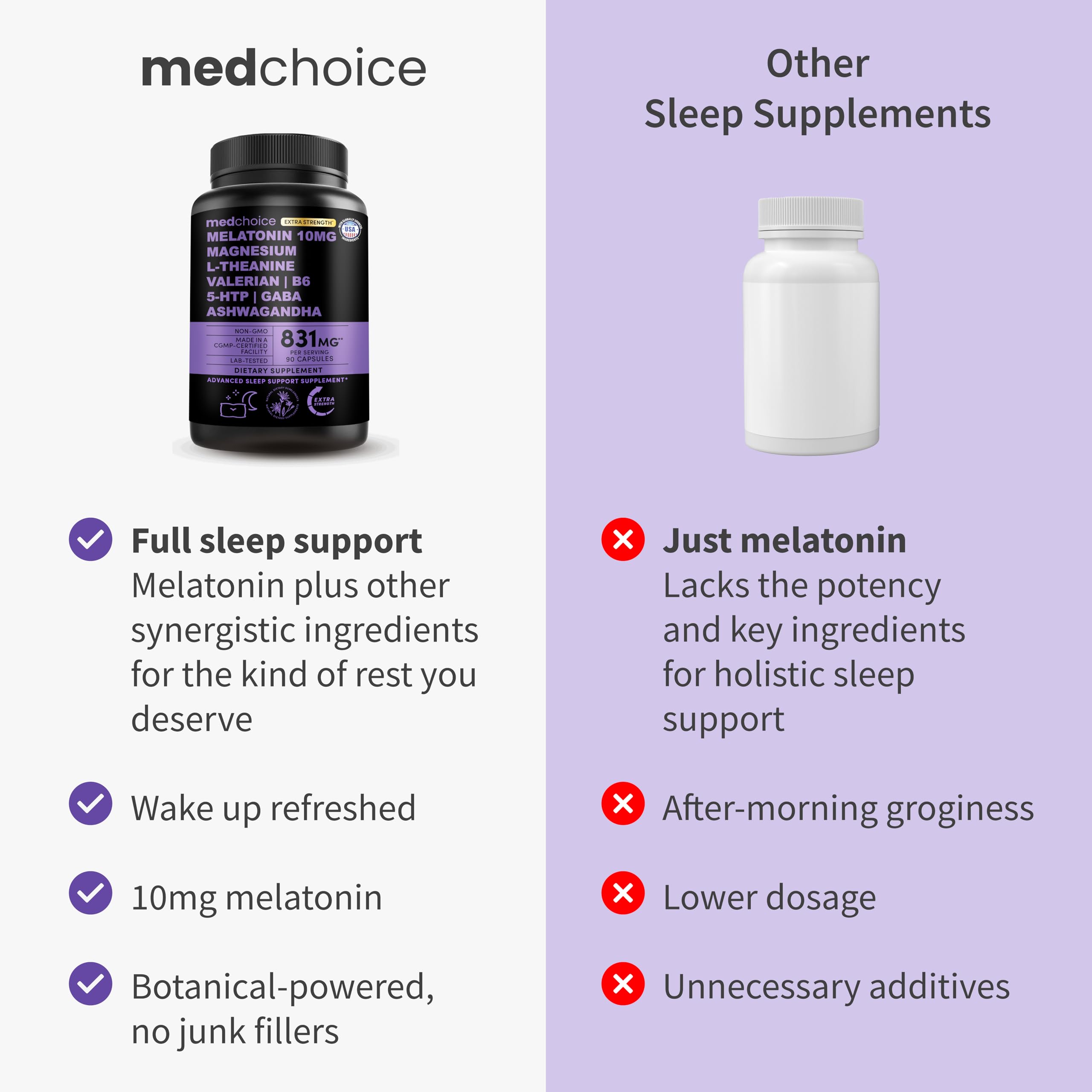 MEDCHOICE 12-in-1 Melatonin Sleep Capsules – 10mg with Magnesium, Ashwagandha (90ct)