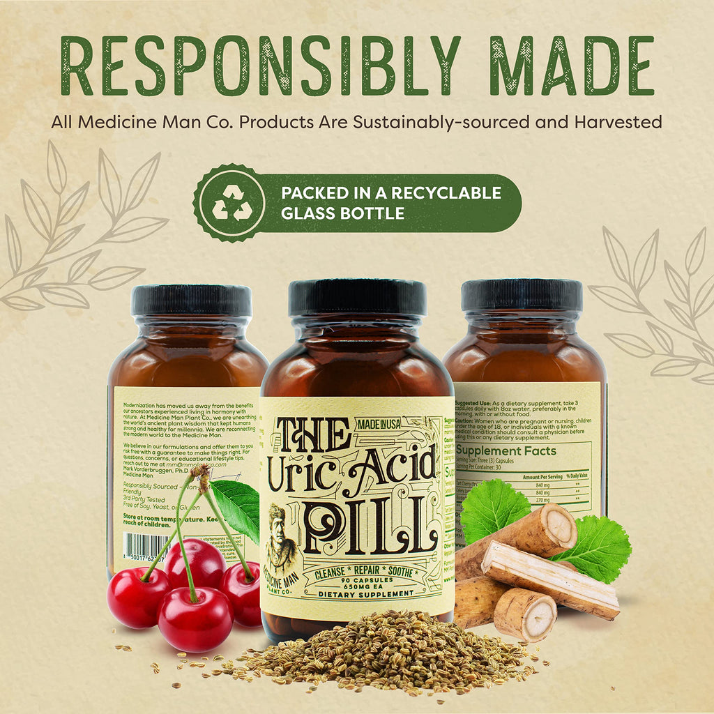 Medicine Man Plant Co The Uric Acid Pill – 90 Capsules | Tart Cherry, Celery Seed & Burdock Root