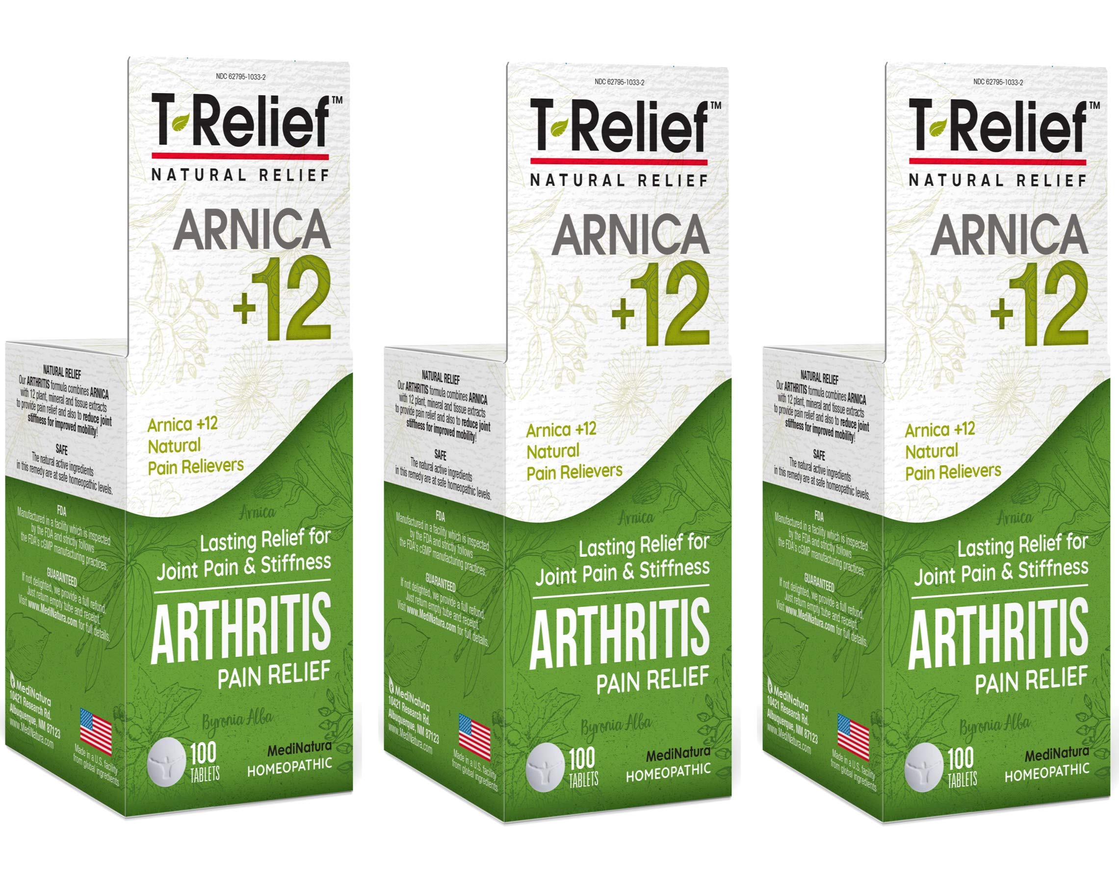 MediNatura T-Relief Extra Strength Arthritis Pain Reliever — Arnica +12 Natural Medicines | 300 Tablets (Pack of 3)