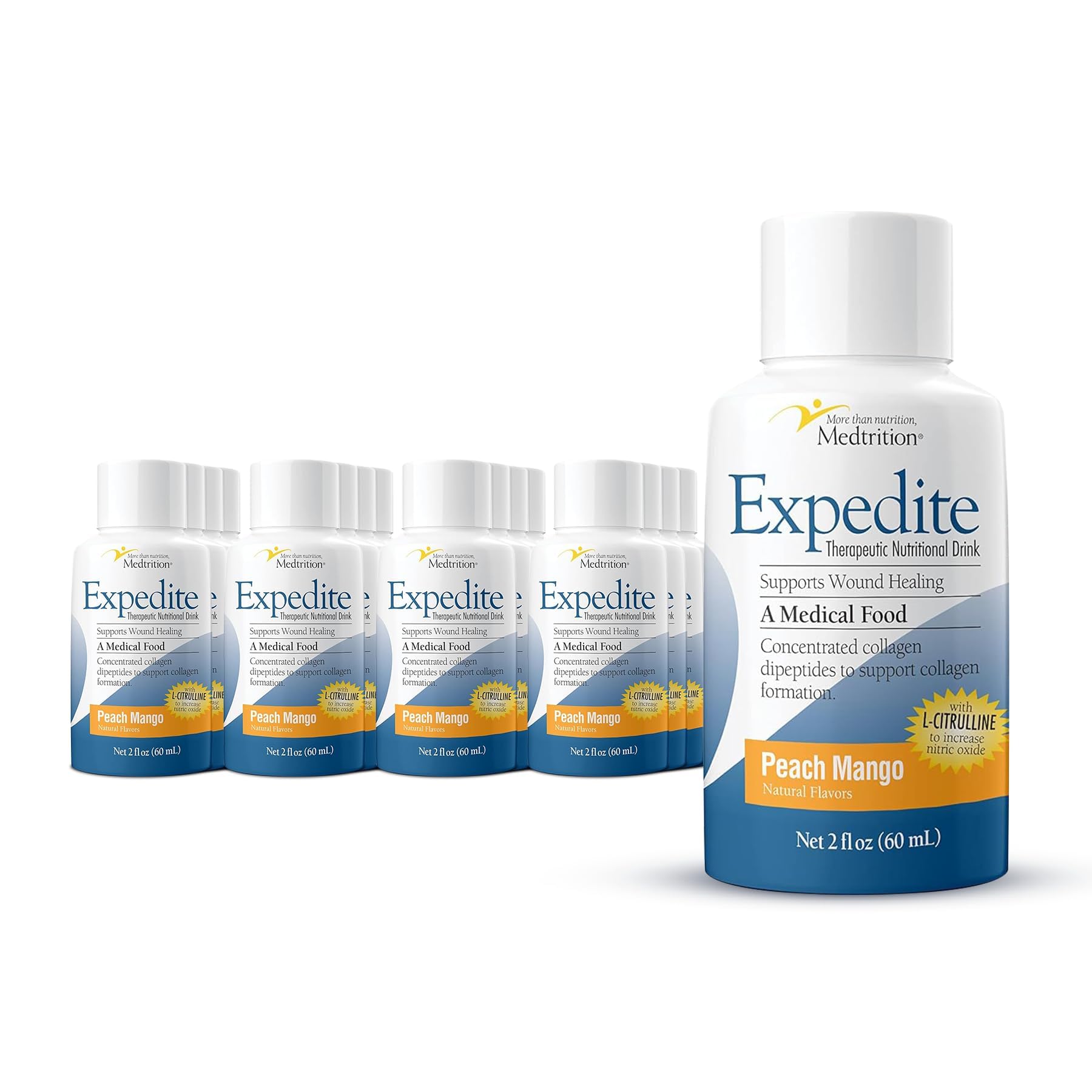 Medtrition Expedite Liquid Collagen – Peach Mango, 2 oz, Pack of 24 | Post-Surgery Recovery Nutrition