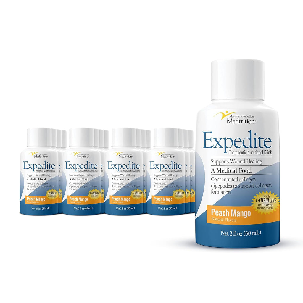 Medtrition Expedite Liquid Collagen Peach Mango 2oz – Pack of 24 for Post-Surgical Recovery