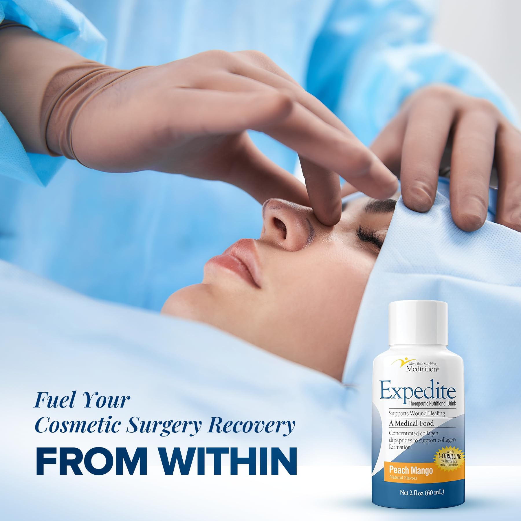 Medtrition Expedite Liquid Collagen Peach Mango 2oz – Pack of 24 for Post-Surgical Recovery