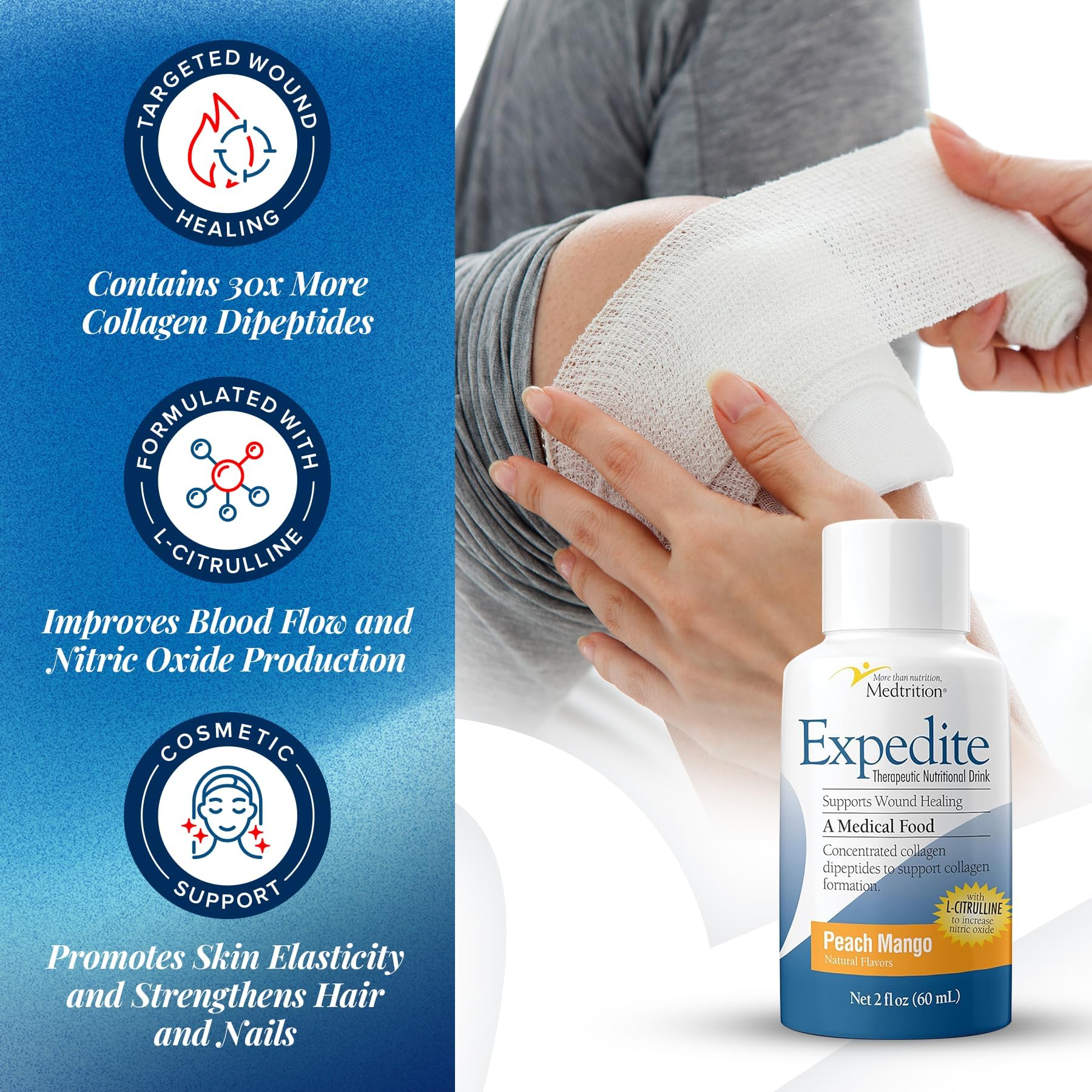 Medtrition Expedite Liquid Collagen Peach Mango 2oz – Pack of 24 for Post-Surgical Recovery