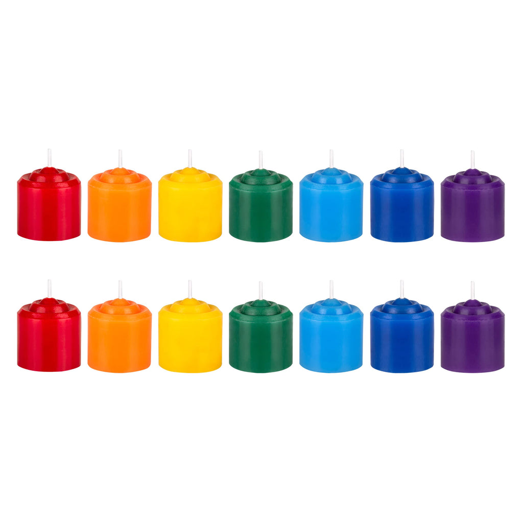 Mega Candles 14-Pcs Unscented Chakra Votive Candles — Hand-Poured, 10-Hour Burn, 1.38x1.5 in, 100% Cotton Wicks