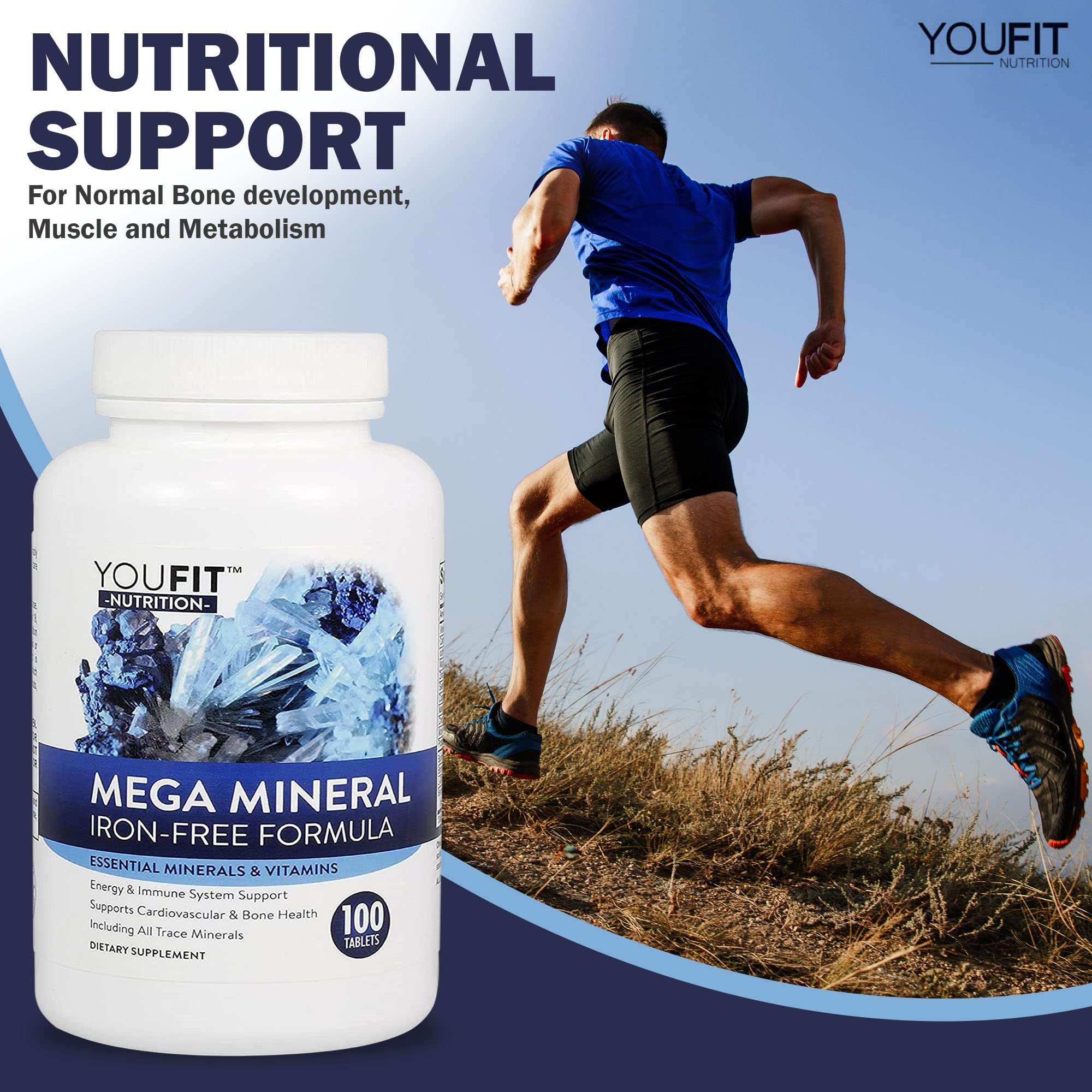 Mega Minerals Supplement by Youfit Nutrition - 72 Trace Minerals, Iron Free