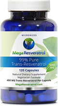 Mega Resveratrol – Pharmaceutical Grade 99% Pure, Micronized Trans-Resveratrol, 500mg Capsule, 120 Veggie Caps