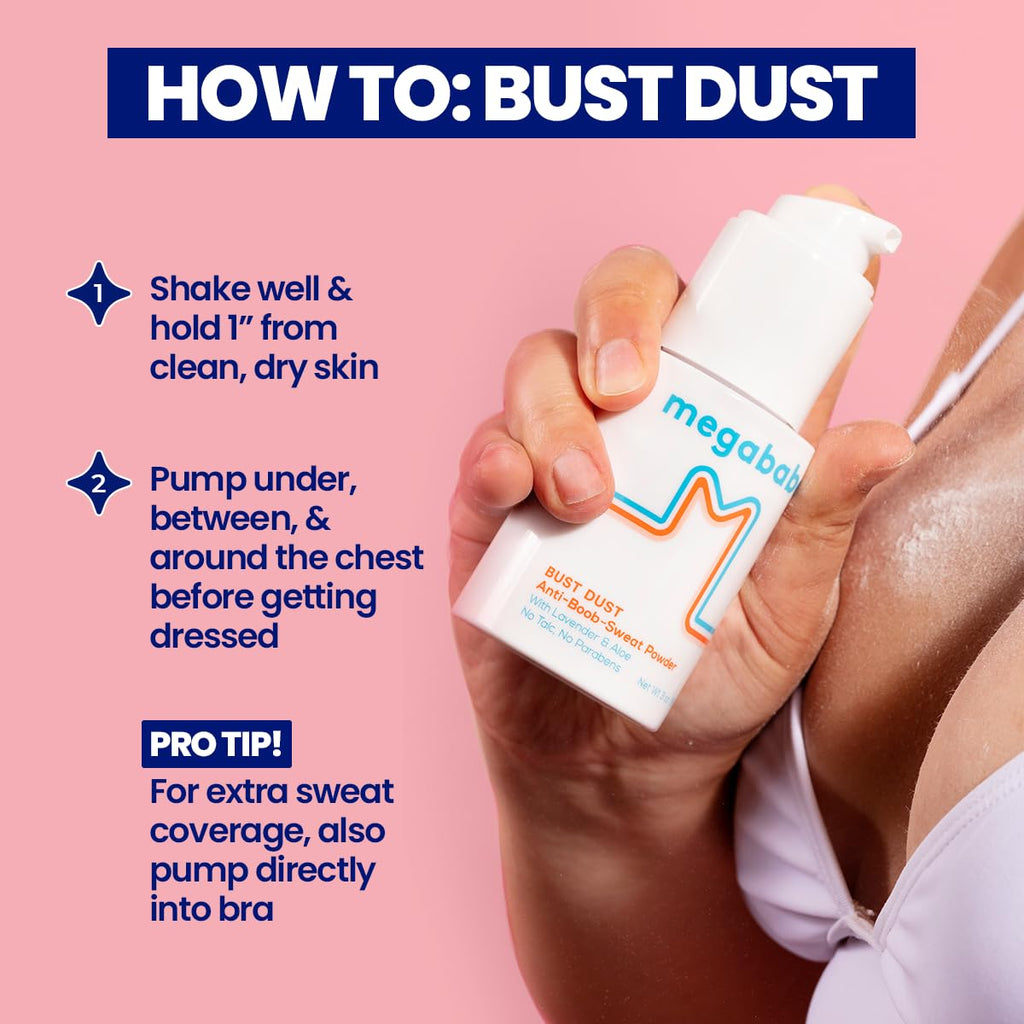 Megababe Bust Dust - Talc-Free Sweat-Absorbing Body Powder with Pump