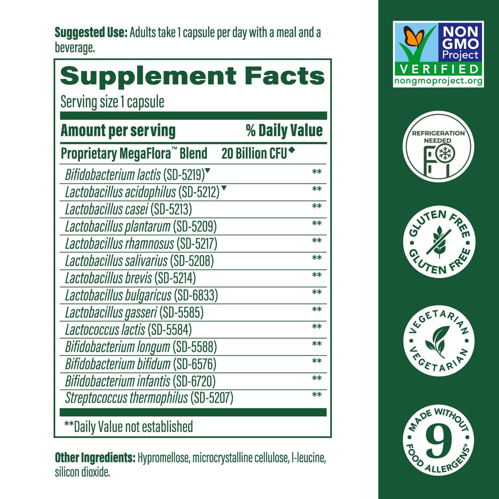 MegaFood MegaFlora Probiotic – 20B CFU, 14 Strains for Women’s Digestive Health | Vegetarian, Non-GMO