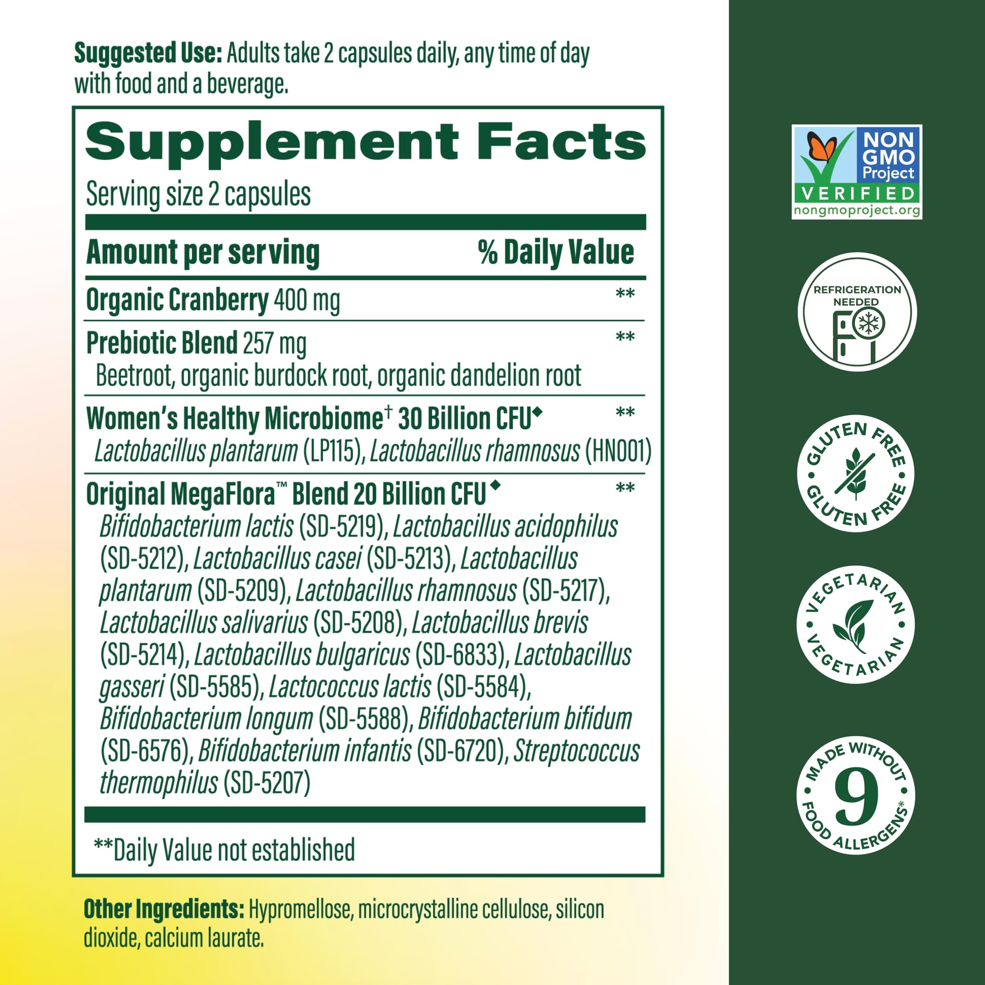 MegaFood MegaFlora Probiotics for Women – 50B CFU, 14 Strains, Cranberry, 90 Veg Capsules