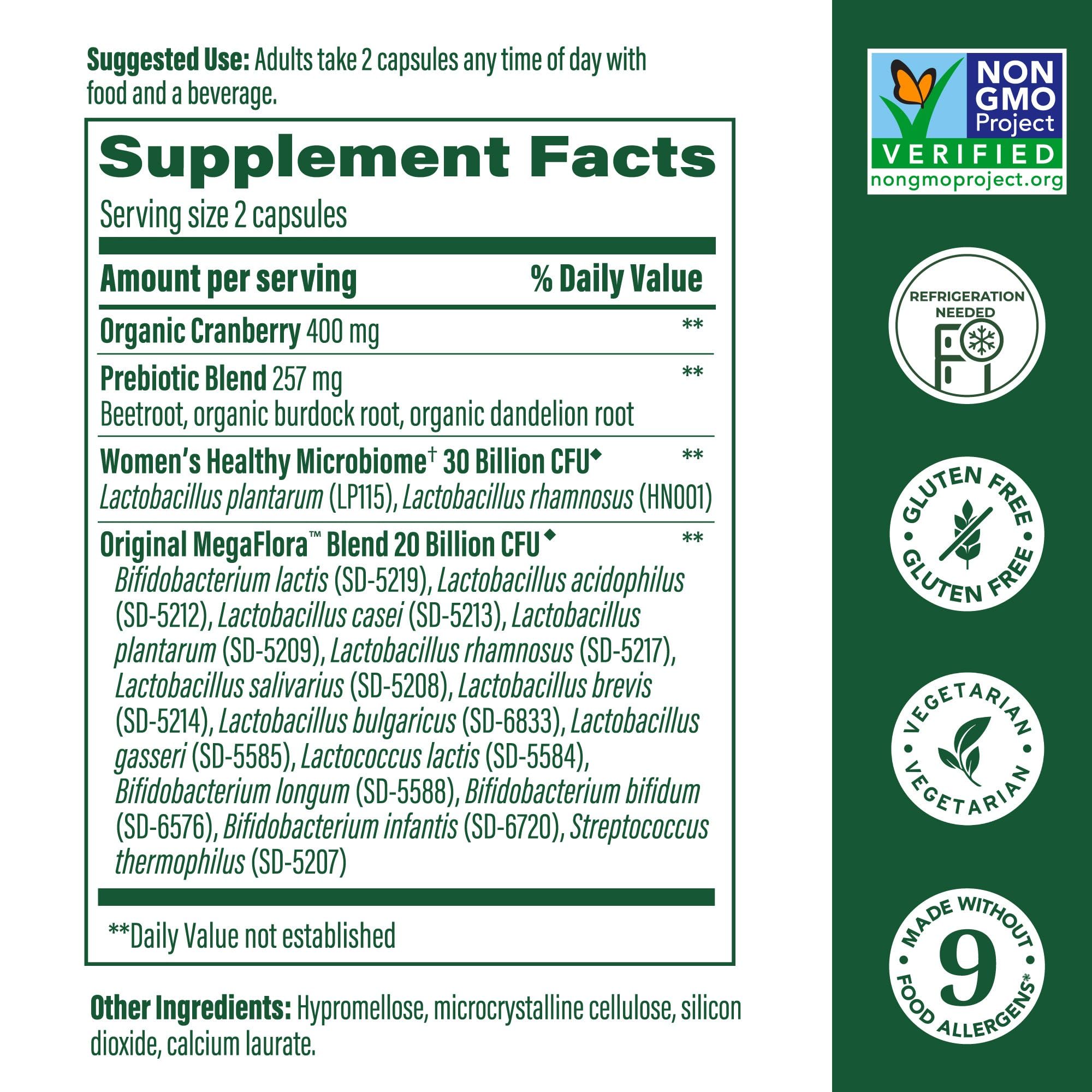 MegaFood MegaFlora Probiotics for Women – 50B CFU, 14 Strains, Cranberry, 90 Veg Capsules