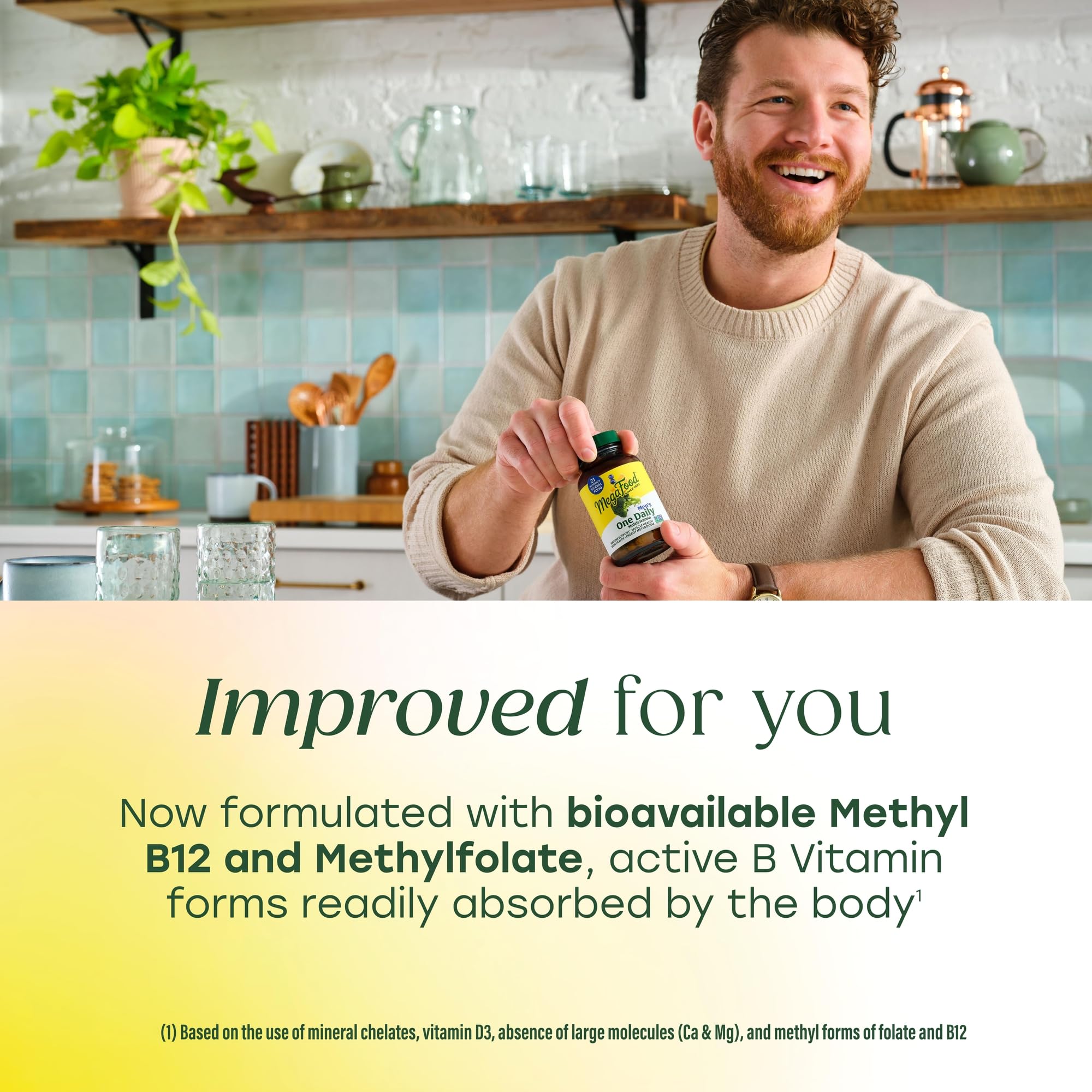 MegaFood One Daily Men's Multivitamin – Energy Metabolism, Immune Support, Vitamin D3 & B12 – Vegetarian & Gluten Free – 90 Tablets