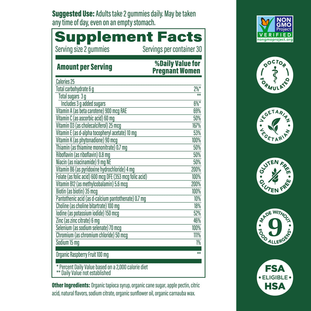 MegaFood Baby & Me 2 Prenatal Gummies – Folic Acid, Choline, Red Raspberry, 60 Gummies