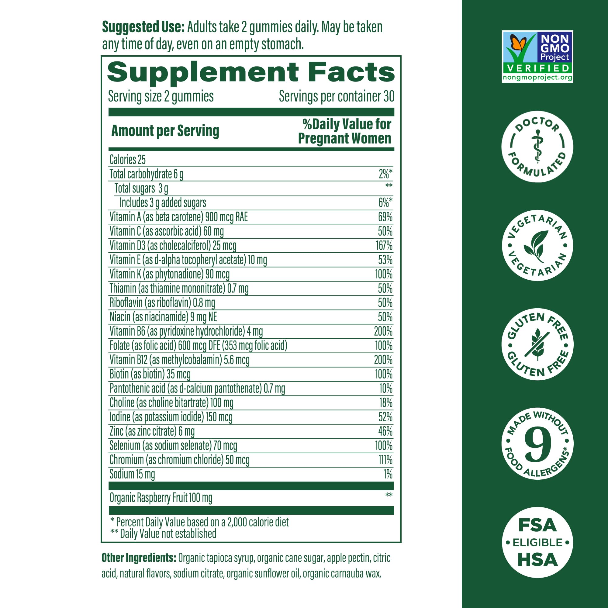 MegaFood Baby & Me 2 Prenatal Gummies – Folic Acid, Choline, Red Raspberry, 60 Gummies