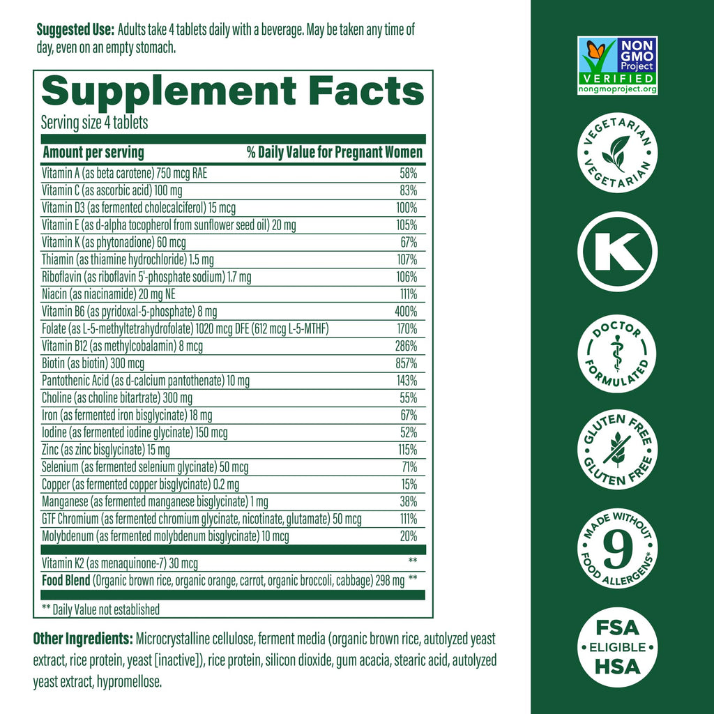MegaFood Baby & Me 2 Prenatal Mini Vitamins – Choline & Methyl Folate