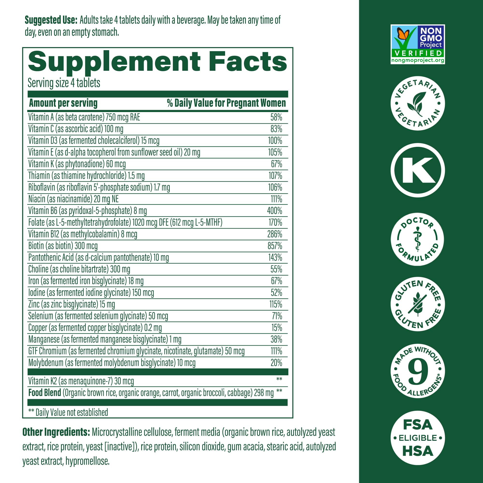MegaFood Baby & Me 2 Prenatal Mini Vitamins – Choline & Methyl Folate